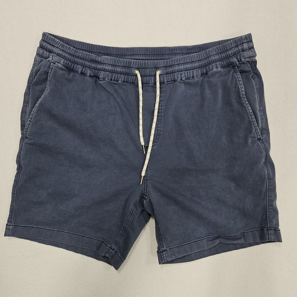 Faherty Essential Mens L Washed Blue Drawstring Organic Cotton Linen Shorts